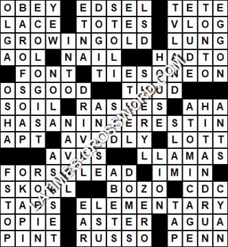 LA Times Crossword answers Thursday 9 April 2020