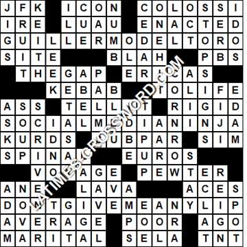 LA Times Crossword answers Friday 24 April 2020