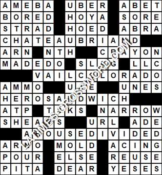 LA Times Crossword answers Tuesday 16 June 2020