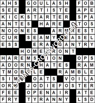 LA Times Crossword answers Tuesday 25 August 2020