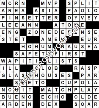 LA Times Crossword answers Wednesday 21 October 2020