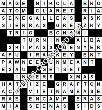 LA Times Crossword answers Friday 23 October 2020