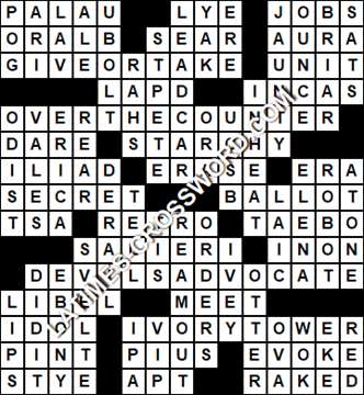 LA Times Crossword answers Tuesday 3 November 2020