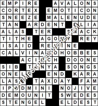 LA Times Crossword answers Saturday 21 November 2020