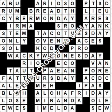 LA Times Crossword answers Monday 28 December 2020