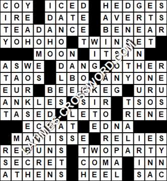 LA Times Crossword answers Tuesday 12 January 2021