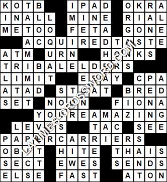 LA Times Crossword answers Wednesday 20 January 2021