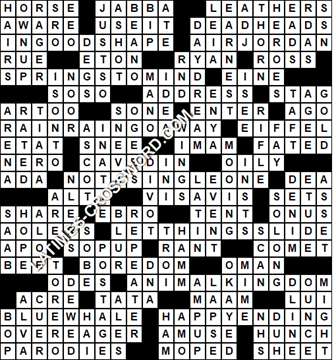 LA Times Crossword answers Sunday 21 February 2021