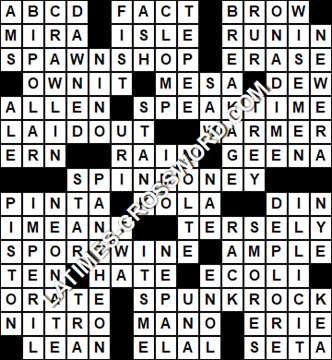 LA Times Crossword answers Thursday 3 June 2021