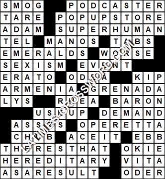 LA Times Crossword answers Saturday 28 August 2021