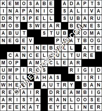LA Times Crossword answers Saturday 16 October 2021