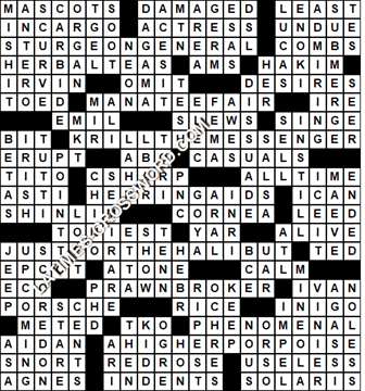 LA Times Crossword answers Sunday 5 December 2021