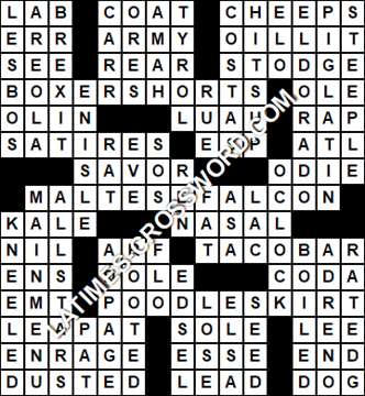 LA Times Crossword answers Tuesday 21 December 2021