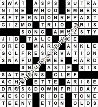 LA Times Crossword answers Tuesday 28 December 2021