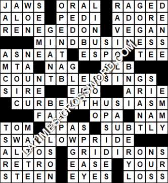 LA Times Crossword answers Thursday 3 February 2022