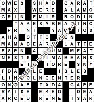 LA Times Crossword answers Monday 7 February 2022