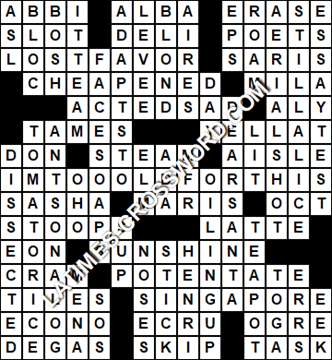 LA Times Crossword answers Saturday 5 March 2022