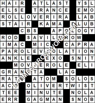 LA Times Crossword answers Wednesday 18 May 2022